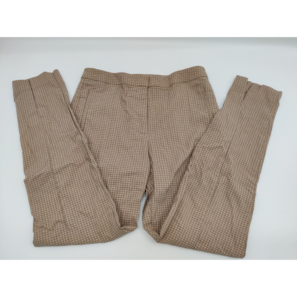 Worthington Slim Leg Plaid Pull On Pants Tan Black Size 2 Officecore Business